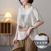 Summer Round-Neck Printed Cotton-Linen Shirt With Artistic Design, Short Sleeves, Large Size Versatile For Various Occ_ecoleips.com