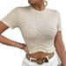 Slim Fit Crew Neck Short T-Shirt For Women With Wavy Tassel Hem Spring/Summer New Arrival Style_ecoleips.com