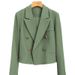 Women's Casual Blazer Jacket Short Slim Fit Autumn Office Workwear Stylish Double-Breasted Suit Coat_ecoleips.com