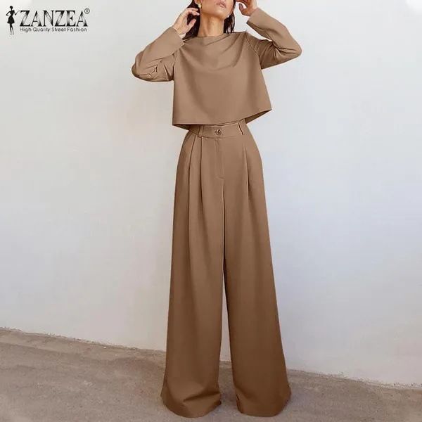 Women's Loose Two-Piece Suit Solid Color Long Sleeved Casual Wide Leg Pants Autumn Winter European American Style Clothing_ecoleips.com