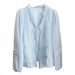 Women's Thin Ruffled V Neck Tie Waist Shirt French Style Spring Summer Top Loose Fit Lantern Sleeve Inner Layer_ecoleips.com