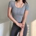 European American Retro Short-sleeve T-shirt Women, Slim-fit, Solid Color, Open-front Top, Suitable For Layering,_ecoleips.com