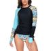Women's Long-Sleeve Rash Guard & Swim Shorts Set – Geometric Print Surfing Outfit (Sky Blue/Yellow/Watermelon Red) – Upf 50+ Quick-Dry Fabric – S-2xl_ecoleips.com