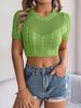 Casual Hollowed Out Cable Knit Short-Sleeved Top For Women Spring/Summer Vacation Cropped Knitwear_ecoleips.com