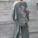 Women's Clothing V Neck Cotton And Linen Printed Tops And Trousers Casual Suits_ecoleips.com