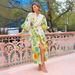 Women's Clothing Single Breasted Long Lantern Sleeve Graffiti Print Tie Waist Dress_ecoleips.com