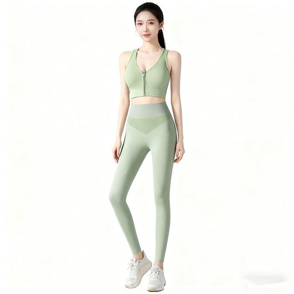 2025 New Set: High-Waisted Slimming Tight Sports Bra With Front Zipper And Fitness Yoga Pants Two-Piece Set_ecoleips.com