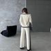 2025 Autumn Winter Cross-Border European American Style Turn-Down Collar Casual Lazy Top Color Block Sleeve Long Pants_ecoleips.com