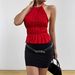 Women's Solid Color Pleated Halter Neck Top Summer Design Backless Tie Wear_ecoleips.com