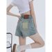 Retro High Waist Ripped A-Line Denim Shorts for Women Summer Style Thin Loose Slimming Light Color plus Size Hot Pants for Chubby Girls_ecoleips.com