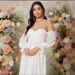Elegant V-Neck Long Sleeve Maxi Dress – Flowy Chiffon Evening Gown For Women (White, S-XL)_ecoleips.com