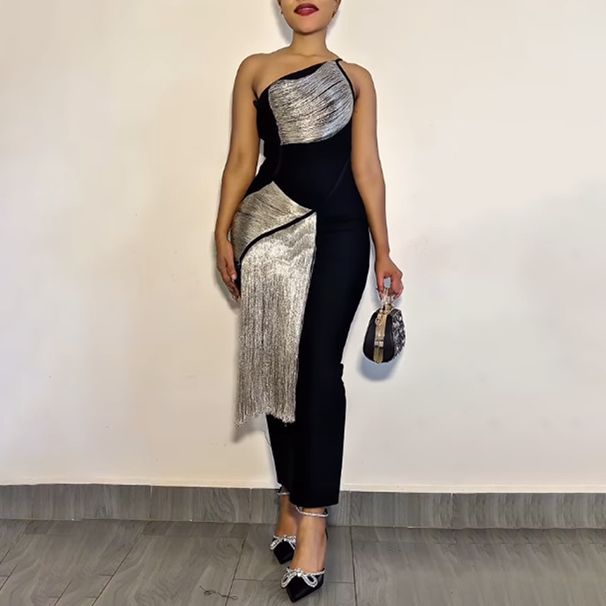 Summer Fashion High-End Sequined One-Shoulder Bodycon Dress Versatile Elegant Sexy Evening Gown For Women_ecoleips.com