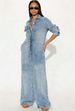 Women's Denim Jumpsuit Button Front Long Sleeve Bodysuit European American Style_ecoleips.com