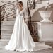 Elegant Light Wedding Dress V-Neck Long Sleeve Bridal Gown with Small Train for Party Engagement Photoshoot_ecoleips.com