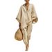 Women's Batwing Sleeve V-Neck Lounge Set Casual Two Piece Outfit Relaxed Fit Comfortable Clothing_ecoleips.com