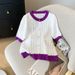 Women's Clothing Summer New Design Sense Small Fragrance Style Contrast Color Round Neck Short Sleeve Top Sweater Female_ecoleips.com