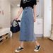 Women's Clothing Fat Girl Mm Large Size Denim Skirt Female High Waist Slim Medium And Long Hip Skirt Back Slit Loose Skirt Trendy_ecoleips.com