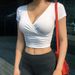 Summer Solid Color V-neck T-shirt, Women's Short Sleeved Sexy Navel Exposed Casual Top For Women_ecoleips.com