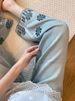 Tencel Hollow Flower Embroidery Straight Jeans Women's Autumn Thin Large Size High Waist Skinny Wide Leg Nine-point Pants_ecoleips.com
