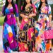 Women Sexy Bodycon Beach Bohemian Maxi Splicing Floral Print Dress For Women Casual Summer Sundress V-Neck 3/4 Sleeve_ecoleips.com