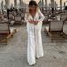 Sexy See through Belted Waist Long Robe And Pants Set Women's Two Piece European American Style Spring Autumn Clothing_ecoleips.com
