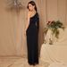 Women’s Clothing one shoulder long sleeved slit waist hugging hip sequin dress_ecoleips.com