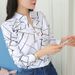2025 Loose Striped Stand Collar Shirt Long Sleeve White Women's Summer Autumn New Top Printed_ecoleips.com