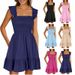 Women's Clothing Sleeveless Square Neck Pleated Backless Short Dress_ecoleips.com