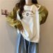 color-blocked Raglan Long-sleeve Hoodless Printed Sweatshirt Women, Spring And Autumn Thin Loose European_ecoleips.com