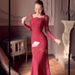 Women's Mermaid Dress Long Sleeved Maxi Lace European American Style Retro Autumn Clothing/Dress_ecoleips.com