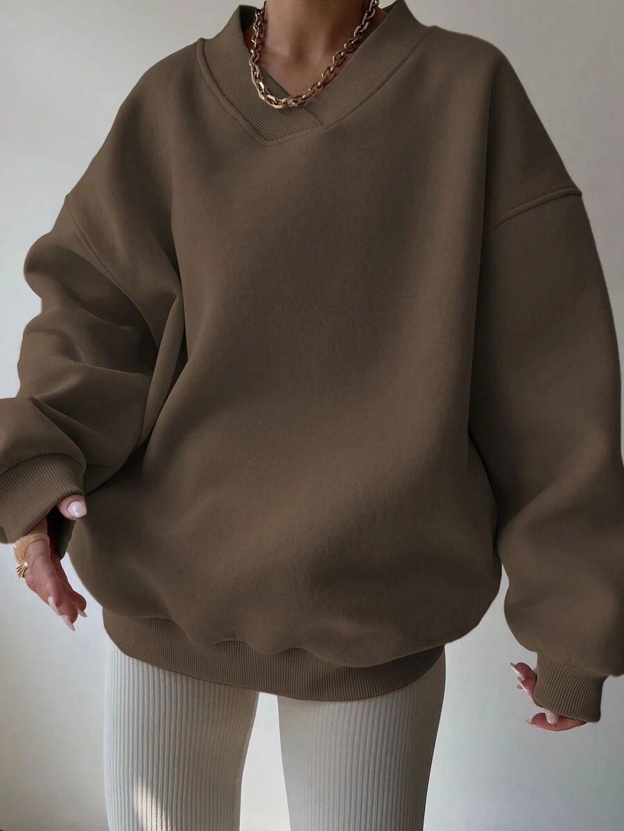 Women's Clothing Casual Solid Color Long Sleeve Oversized Pullover Sweatshirt Long Sleeve Crewneck Cotton Blend Loose Fit Streetwear T-Shirt Top_ecoleips.com