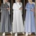 Women's Clothing Fashion Autumn Literary And Artistic Leisure Retro Women's Clothing Striped Cotton And Linen Round Neck A Line Skirt Dress_ecoleips.com