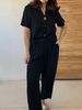 Women's Clothing Summer New Women's Casual Loose Solid Color Short Sleeved Cotton And Linen Pants Set_ecoleips.com