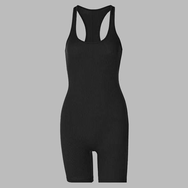 Summer Women's Clothing Work Back U-neck Solid Color Tight Hip-wrapped Sports One-piece Yoga Pants Short I-shaped Back Short Hip Lift_ecoleips.com