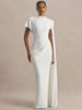 Blifanbo Ribbon Ruched Sexy Maxi Dress Women Elegant Gown Short Sleeve Bodycon Solid Slim Fashion Club Party Evening Long Dress_ecoleips.com