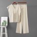 Women's round Neck Sleeveless Knit Set Casual Sports Wide Leg Pants Two Piece Set for Spring And Summer Loose Fit_ecoleips.com