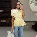 Women's Summer New Handmade Flower Waist Short-sleeved Suit Top_ecoleips.com