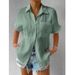 Women's Clothing Women's Short Sleeve Cardigan Shirt Patchwork Pockets Solid Color Elegant Casual Lapel Raglan Sleeves_ecoleips.com