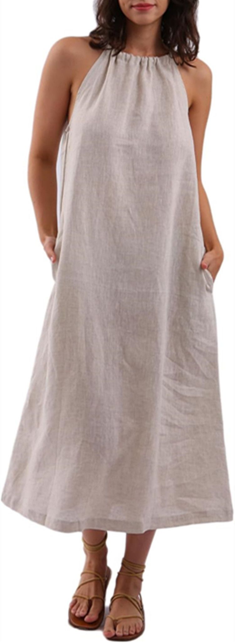 Women's Sleeveless, Solid-Color Vest-Style Cotton-Linen Dress That Can Be Worn Over A Top; Designed For Hanging Around T_ecoleips.com