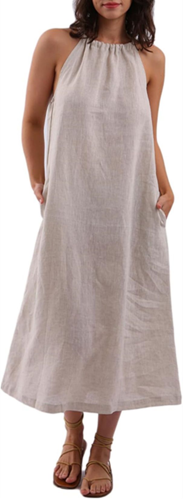 Women's Sleeveless, Solid-Color Vest-Style Cotton-Linen Dress That Can Be Worn Over A Top; Designed For Hanging Around T_ecoleips.com