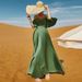 Women's clothing green sexy suspender hand-stitched diamond dress Middle Eastern party dress Arabian long dress_ecoleips.com