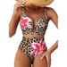 Women's 2-Piece High-Waisted Bikini Set, Floral Print U-Plunge Top With Cross Back Ties Comfortable Polyester Fabric_ecoleips.com