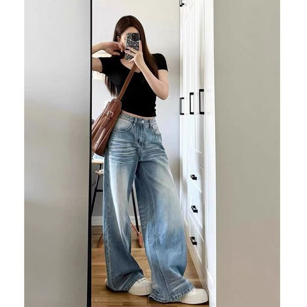American Retro Wide-leg Jeans For Women, 2025 Spring And Autumn New Style, Plus-size, Loose-fitting, Slimming,_ecoleips.com