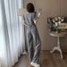Women's Trendy Two Piece Set Minimalist Casual Sportswear Cross Border Slimming Wide Leg Pants Short Sleeved Top_ecoleips.com