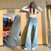 High-waisted, Loose-fitting, Slimming Straight-leg Flared Jeans With Sparkling Rhinestones And Micro-flares For Women_ecoleips.com