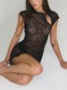 Tossy Lace Hollow Out Printed Mini Dress Women's Summer Lace-Up Patchwork Ruffled Sexy Bodycon Dress Female See-Through Dress_ecoleips.com