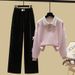 Bow-Embroidered Sweatshirt & Flowy Wide-Leg Pants Set – Korean Casual Outfit (S-3XL, Black/Beige/Blue/Pink)_ecoleips.com