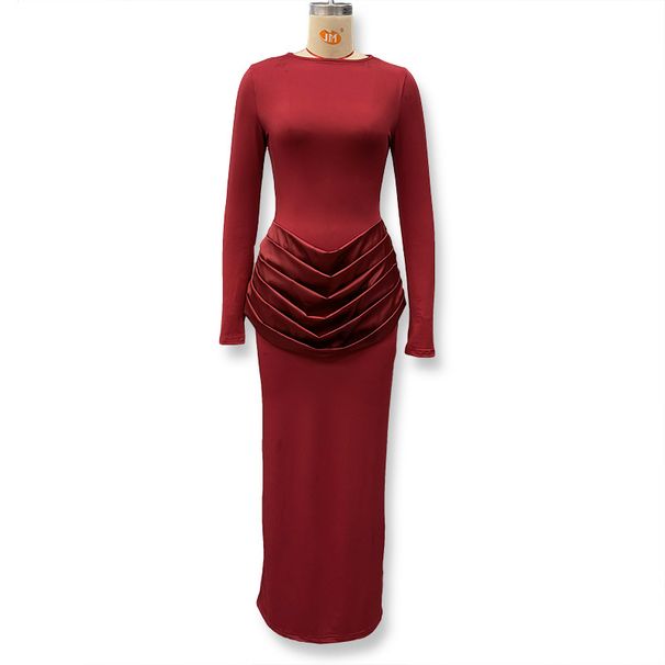 Women's Clothing Elegant Slim Fit Long Sleeved Pleated Bodycon Dress For Women Style Solid Color Autumn Winter Dress_ecoleips.com