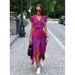 2024 Women's Summer New V-neck Printed Lace Up Dress_ecoleips.com