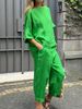 2025 Summer New Cross-Border Women's 2-Piece Plus Size Cotton Linen Shirt Set High Waist Loose Long Pants_ecoleips.com